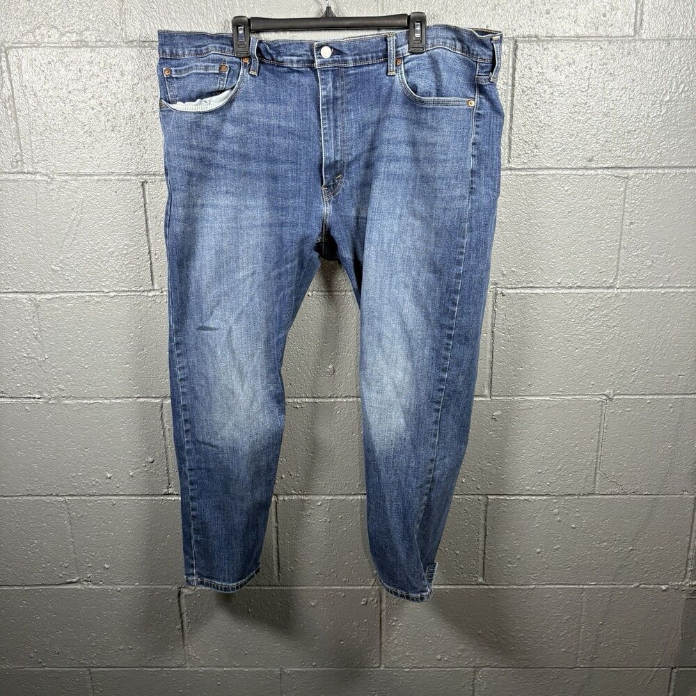 Levis 502 Jeans Mens 44x29 Tapered Fit Blue Denim Classic Casual Pants Work Big